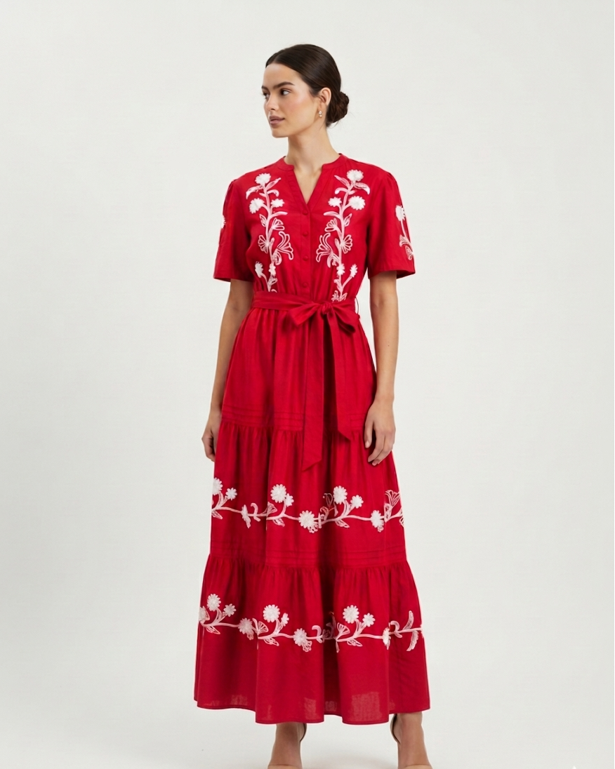 Love Red Embroidered Dress – Nari