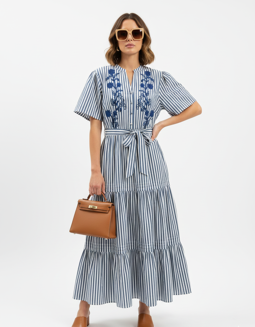 Love Stripe Embroidered Dress