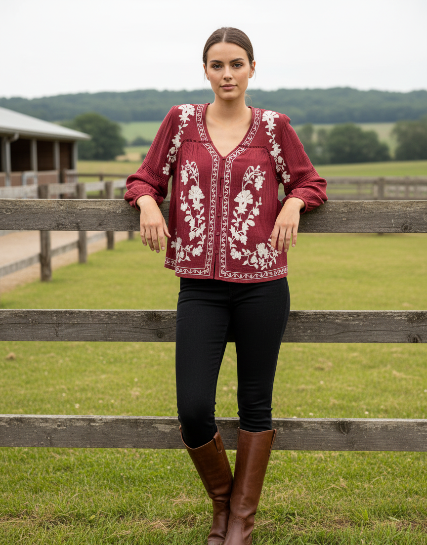 Lucita Red Embroidered Blouse