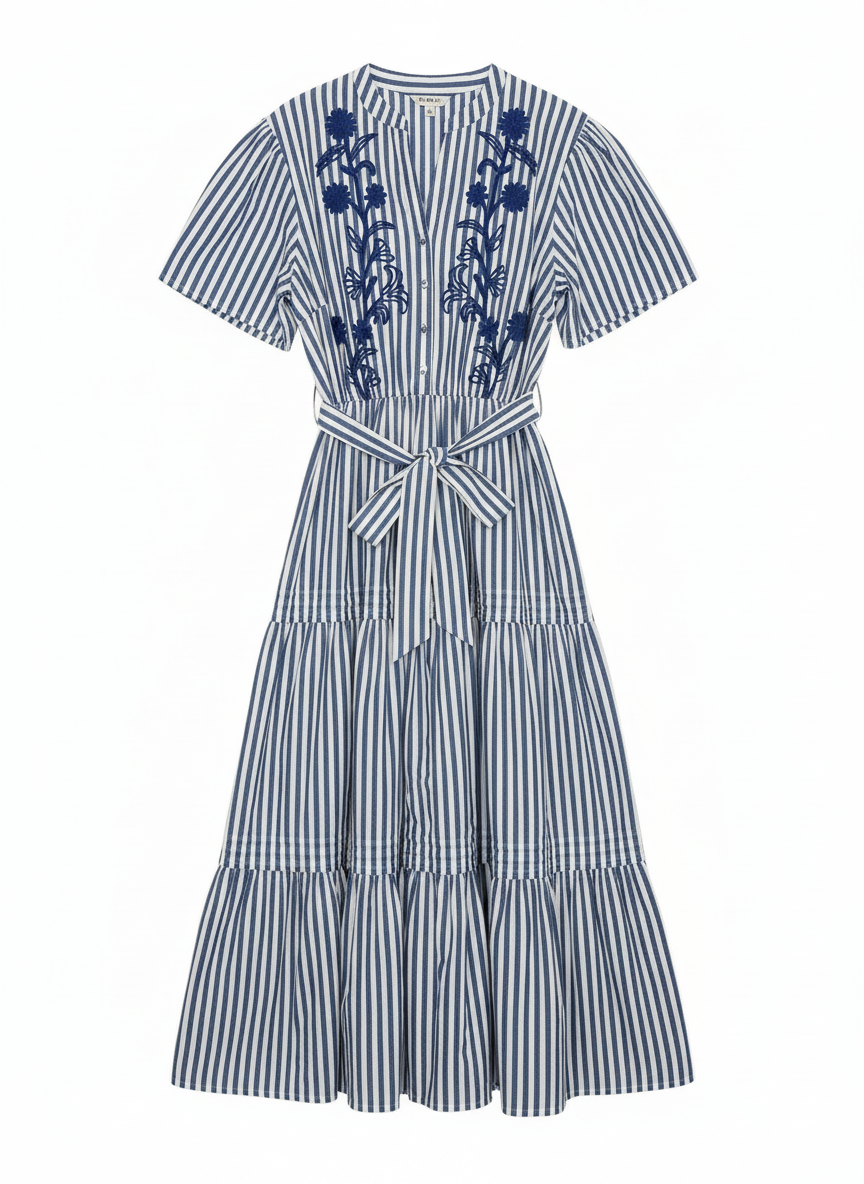 Love Stripe Embroidered Dress