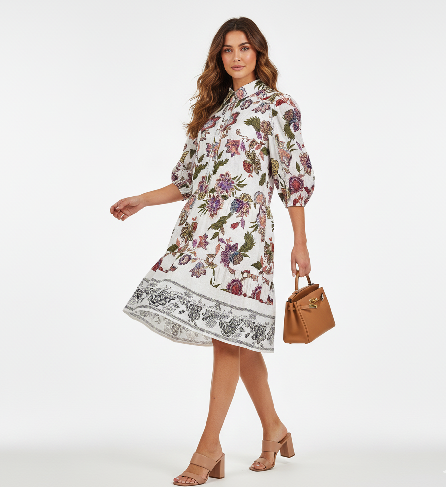 Marta Floral Border Short Dress