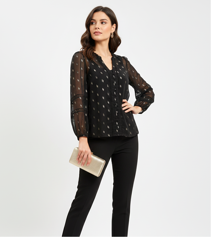 Elektra Metallic Lace Blouse
