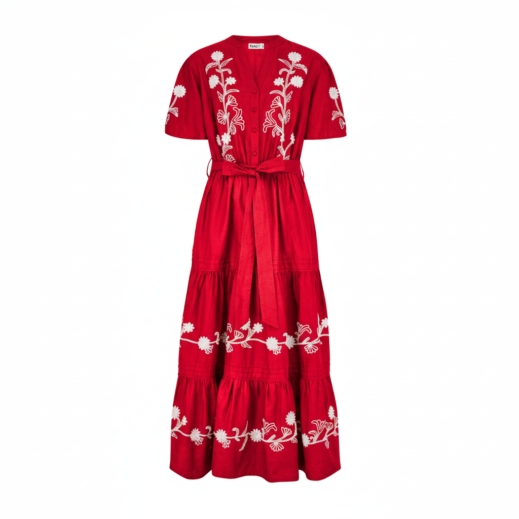 Love Red Embroidered Dress