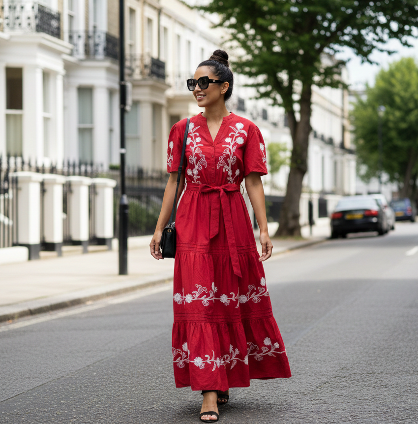 Love Red Embroidered Dress