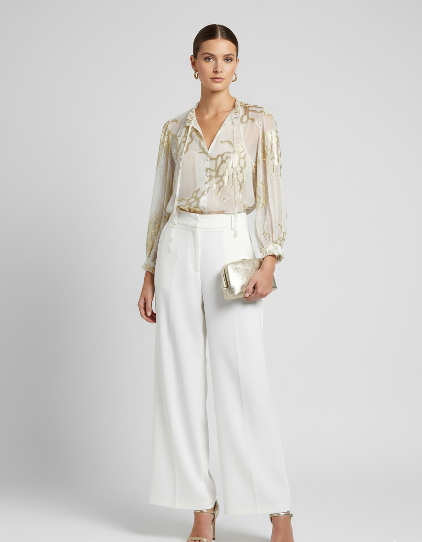 Linny Jacquard Gold Blouse