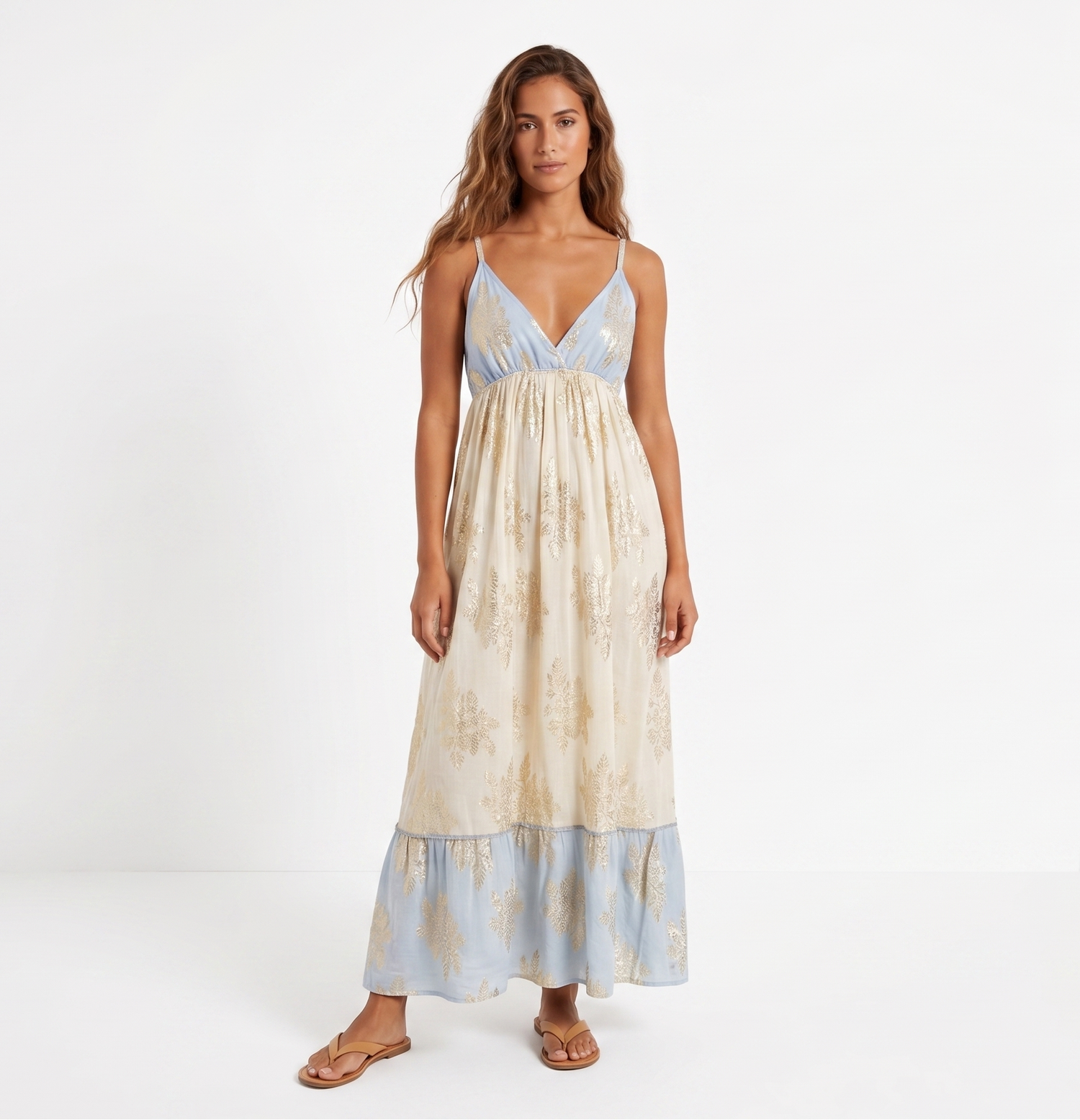 Greta Metallic Blue Maxi Dress
