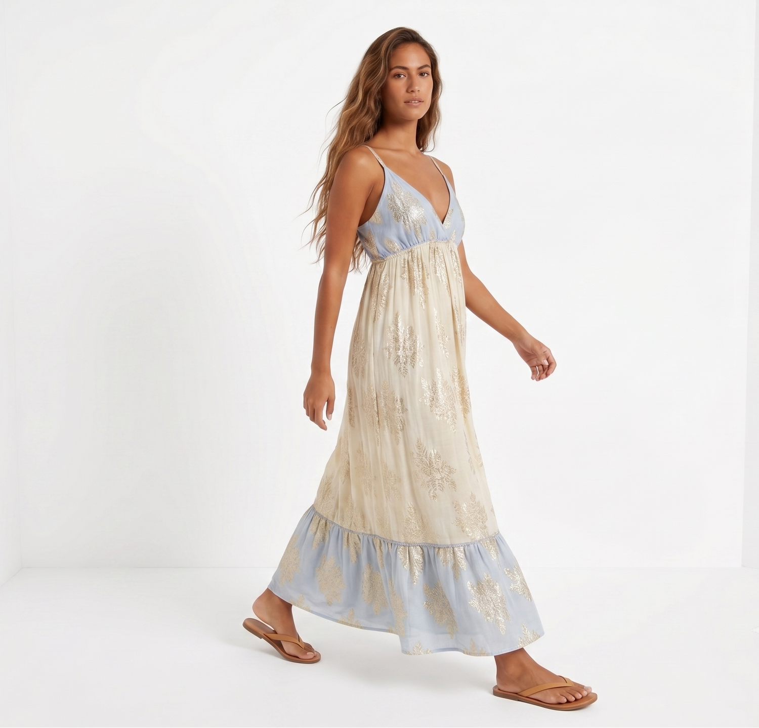 Greta Metallic Blue Maxi Dress