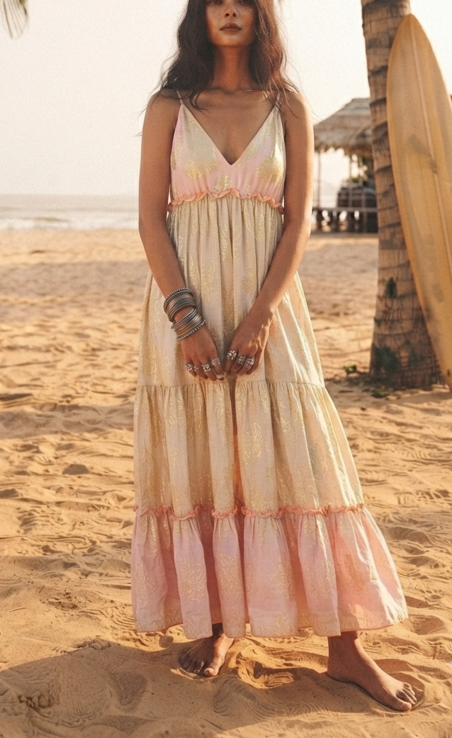 Greta Pink Metallic Maxi Dress