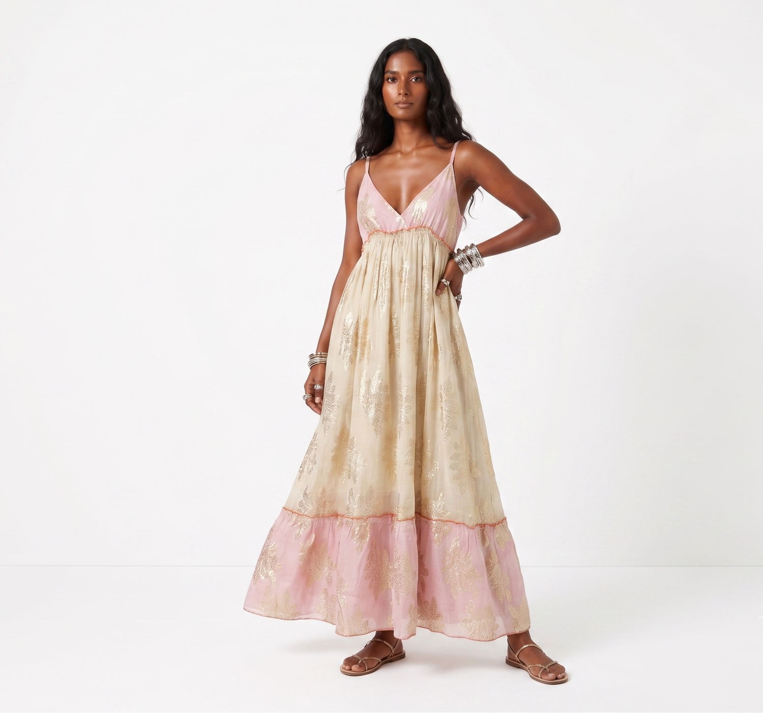 Greta Pink Metallic Maxi Dress