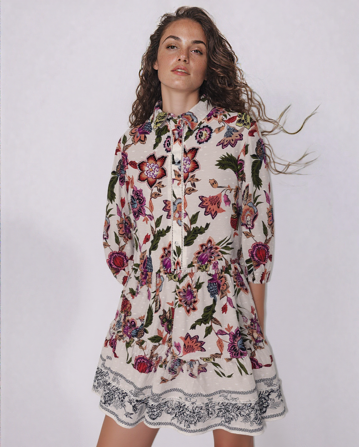 Marta Floral Border Short Dress