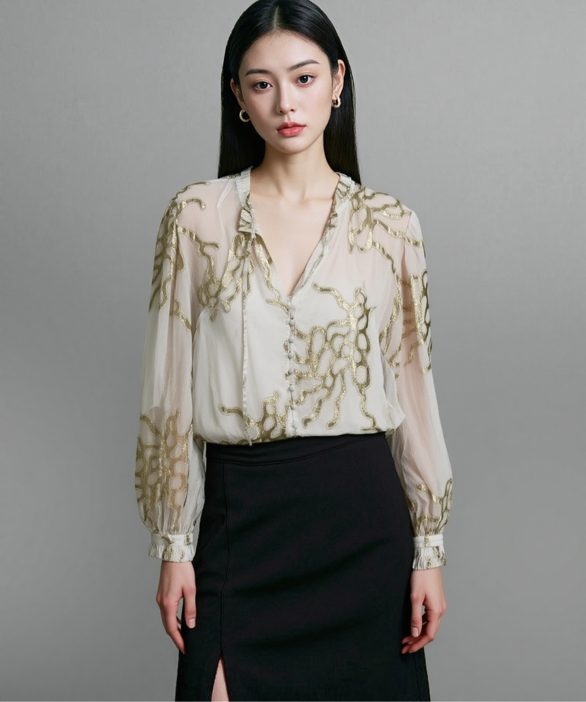 Linny Jacquard Gold Blouse