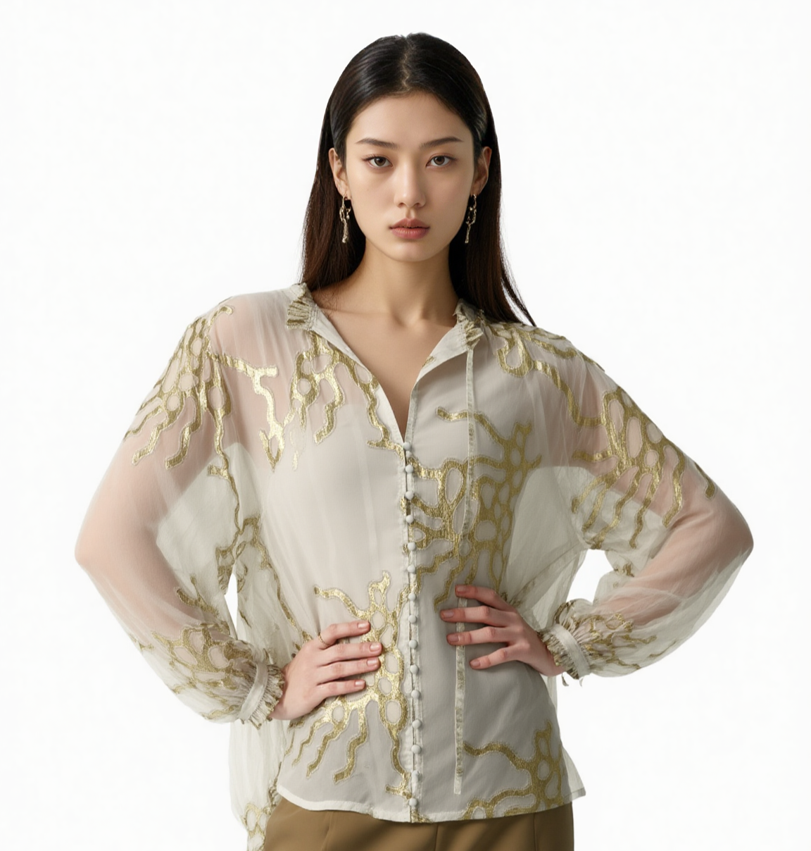 Linny Jacquard Gold Blouse