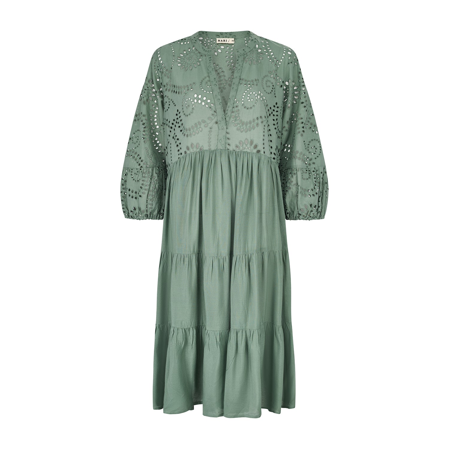 Ellen Khaki Broderie Short Dress