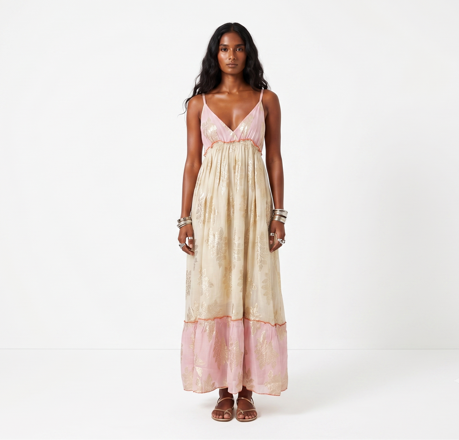 Greta Pink Metallic Maxi Dress
